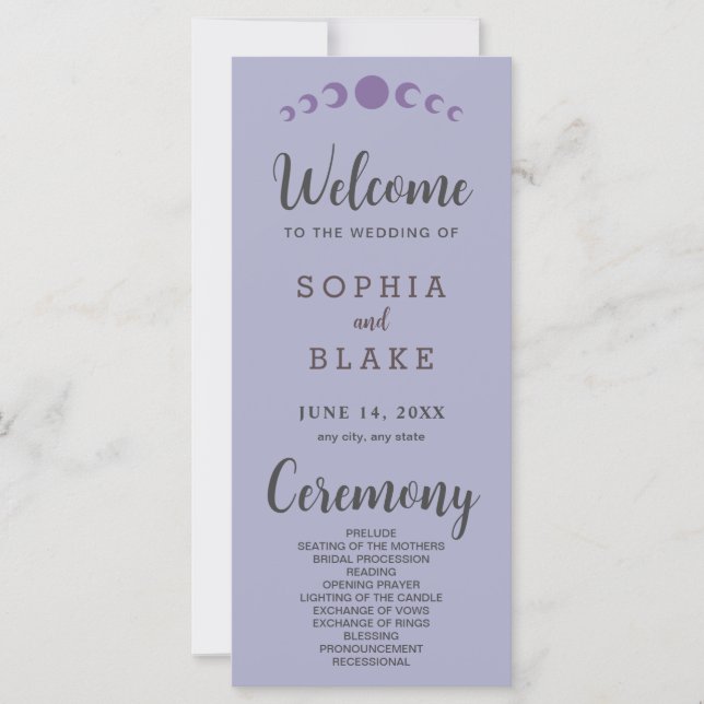 Purple Moon Phases Silver Wedding Program (Front)
