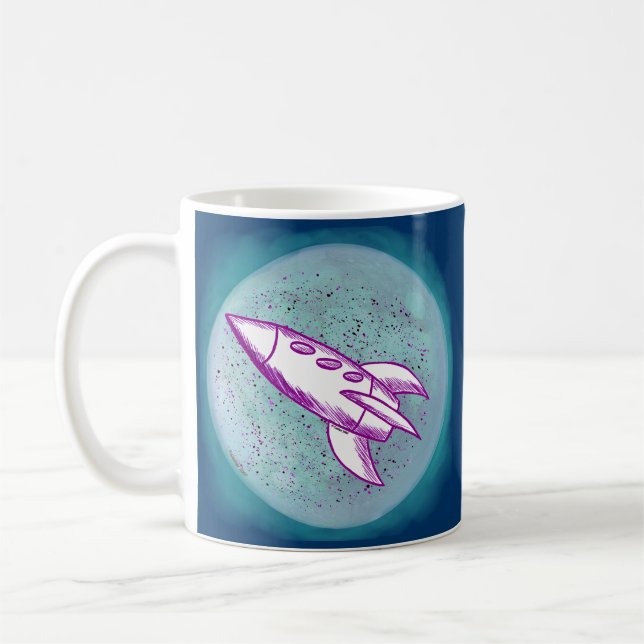 Purple Moon Rocket Coffee Mug (Left)
