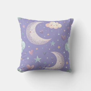 Purple Moon & Stars Throw Pillow