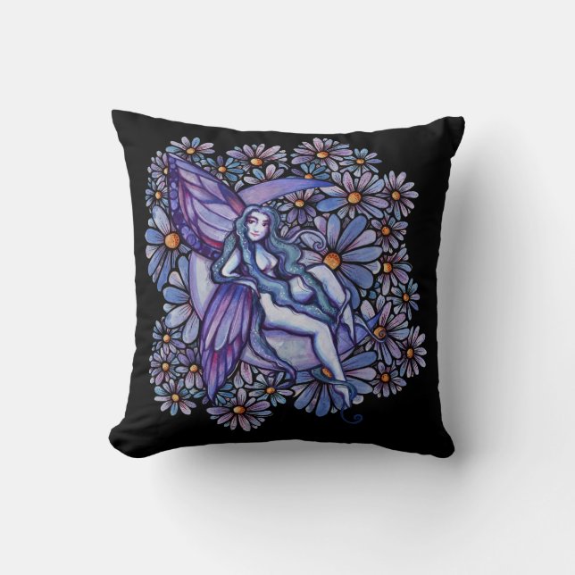 Purple MoonChild Fairy Moon Child Floral Faeries   Cushion (Front)