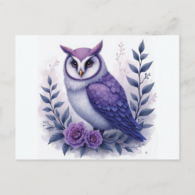 Purple Moonlight Owl Blossom Postcard (Front)