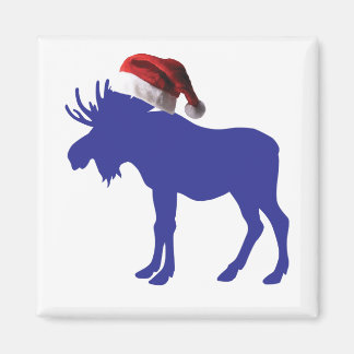 Purple Moose with Santa Claus Hat Magnet