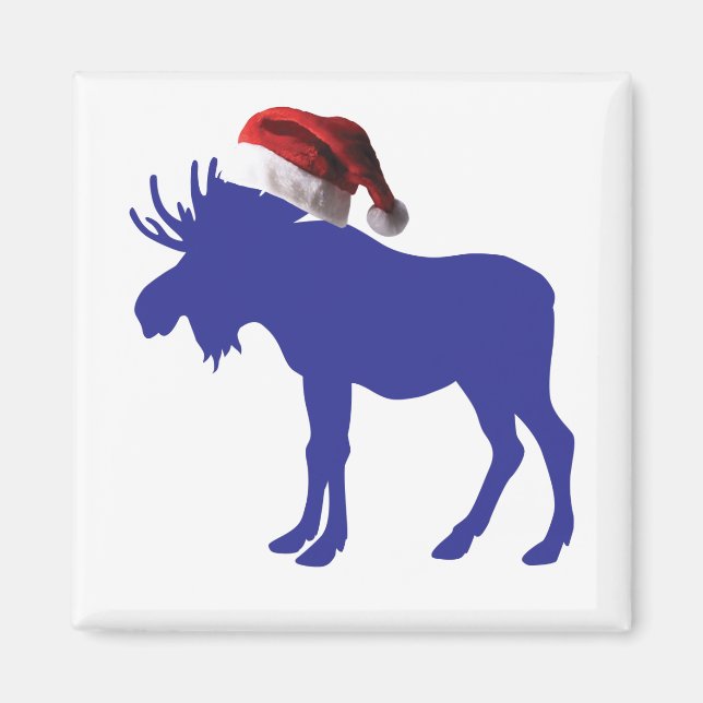 Purple Moose with Santa Claus Hat Magnet (Front)