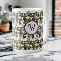 Purple Morning Glory Flowers on White With Initial