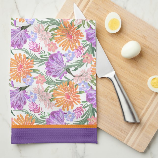 Purple Morning Glory  Tea Towel (Quarter Fold)