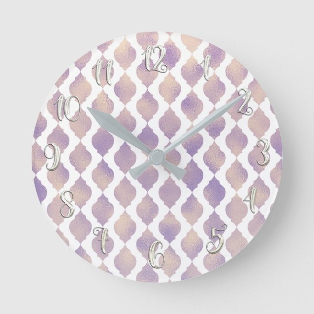 Purple Moroccan Chic Pretty Glam Pattern Round Clock (Front)