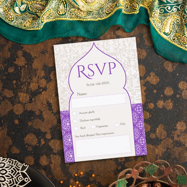 Purple Moroccan floral rsvp wedding Invitation (Creator Uploaded)
