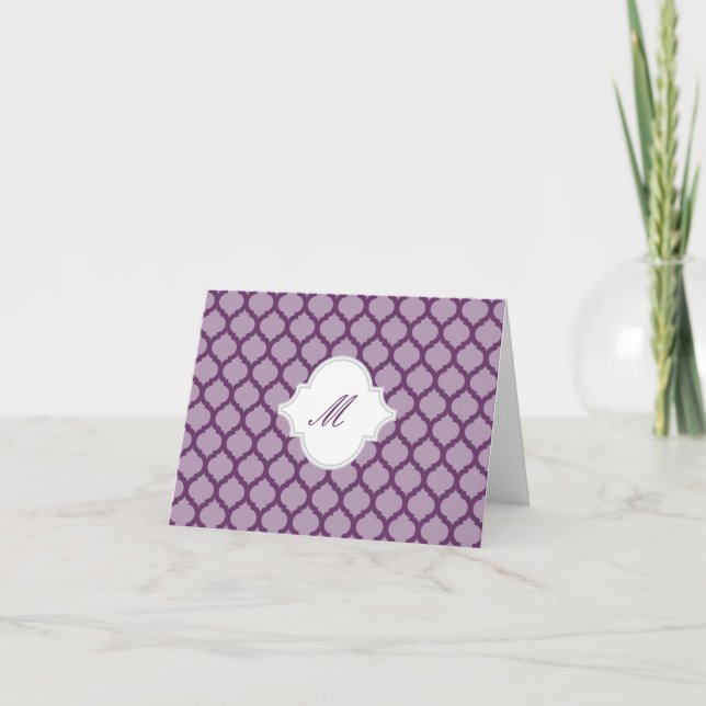 Purple Moroccan Pattern with Monogram Note Cards (Front)