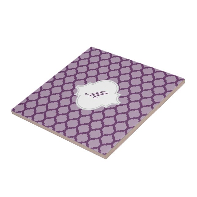 Purple Moroccan Pattern with Monogram Tile Trivet (Side)