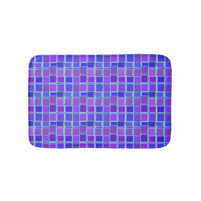 Purple Mosaic Squares Tile Pattern Bath Mat (Front)