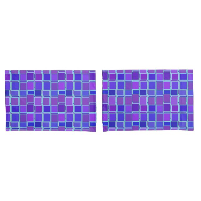 Purple Mosaic Squares Tile Pattern Pillowcase (Front-Set)