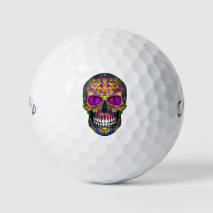 Purple Mosaic Sugar Skull Zombie   Golf Balls