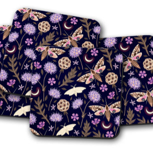 Purple Moth Flower Insect Elegant Moth Coasters