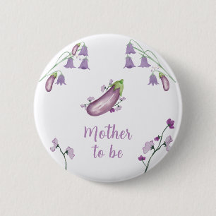 Purple Mother To Be Floral Eggplant Baby Shower 6 Cm Round Badge