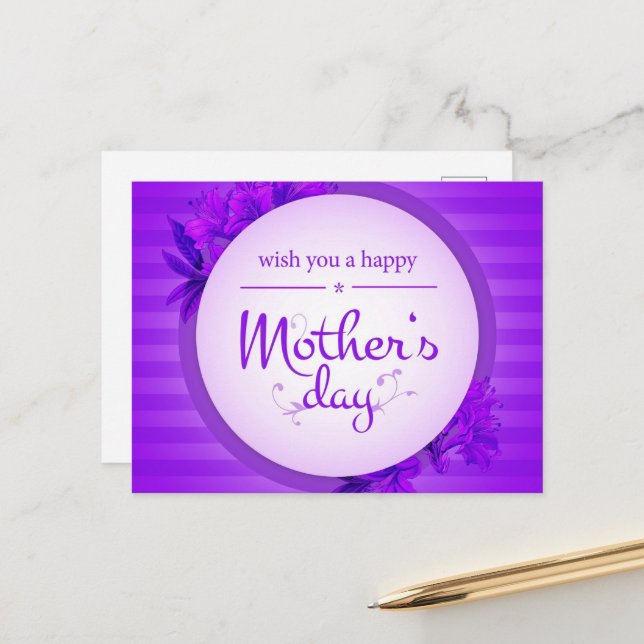 Purple Mother's day pattern Postcard (Front/Back In Situ)