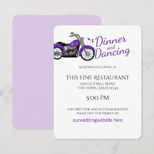 Purple Motorcycle and Hearts Wedding Reception Invitation