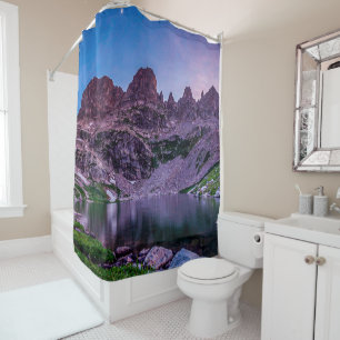 Purple Mountain Lake // Sunset Moon Shower Curtain