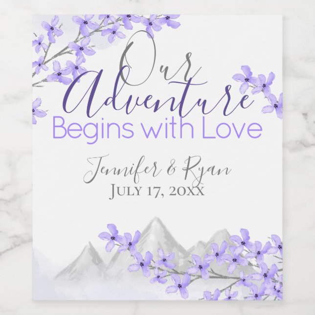 Purple Mountain Lilac Floral Watercolor Wine Label (Single Label)