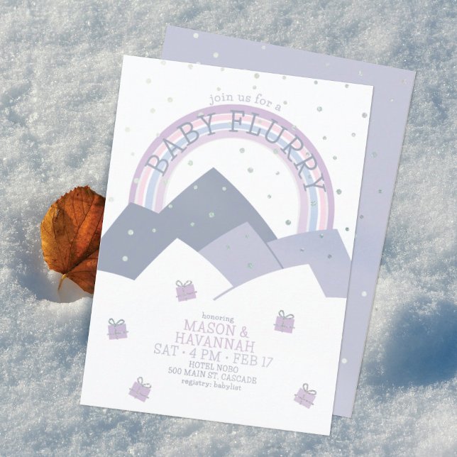 Purple Mountain Snow Flurry Baby Shower Invitation (Creator Uploaded)