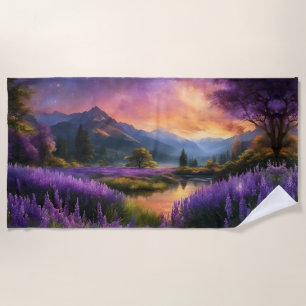Purple Mountain Valley Sunrise  Beach Towel