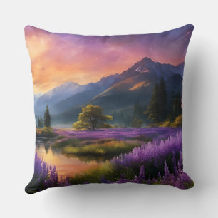 Purple Mountain Valley Sunrise Cushion