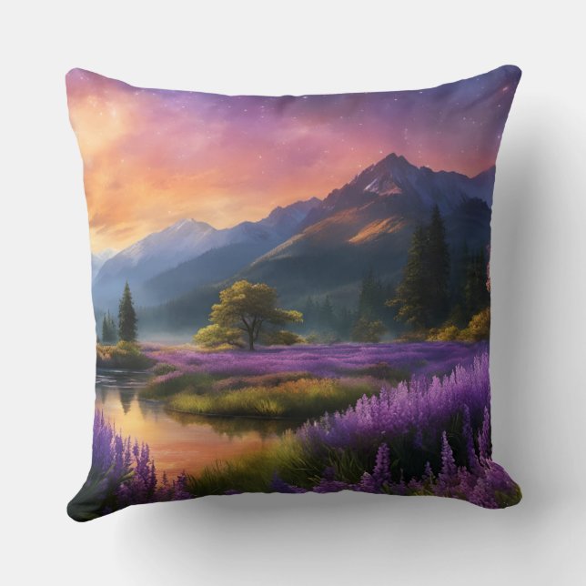 Purple Mountain Valley Sunrise  Cushion (Back)