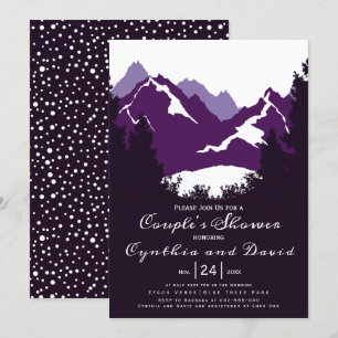 Purple mountains, conifers wedding couples shower invitation