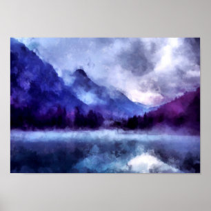 Purple mountains in Alaska   Landscape Painting Poster
