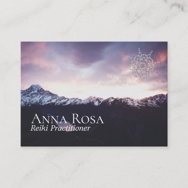 *~* Purple Mountains Pink & Lavender Sky Mandala Business Card (Front)