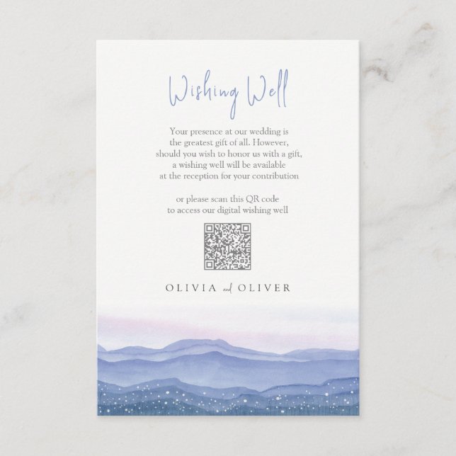 Purple Mountains Wedding Wishing Well QR Code Enclosure Card (Front)