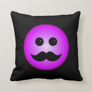 Purple Moustache Emoticon Cushion