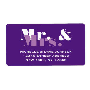 Purple Mr and Mrs address labels for wedding mail