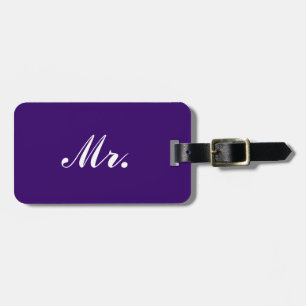 Purple Mr and Mrs luggage tag for him