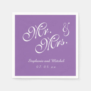 Purple Mr. and Mrs.   Wedding Paper Napkins