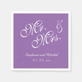 Purple Mr. and Mrs. | Wedding Paper Napkins
