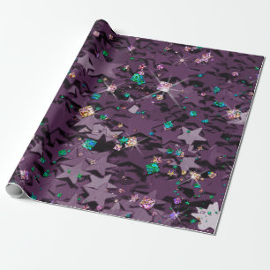 Purple & Multi-Coloured Sparkly Stars Wrapping Paper