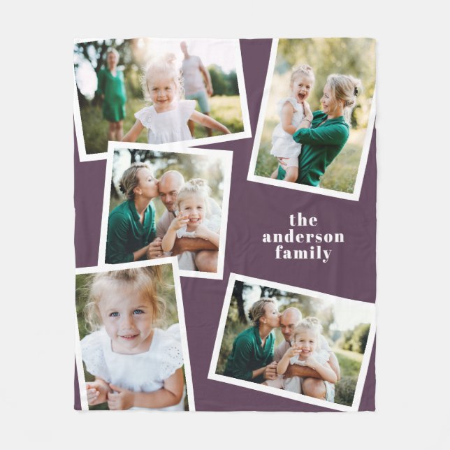 Purple multi photo family home decor gift fleece blanket (Front)