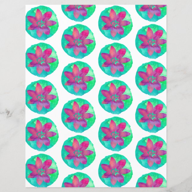 Purple Multicolor Tropical Flower Scrapbook Paper (Front)