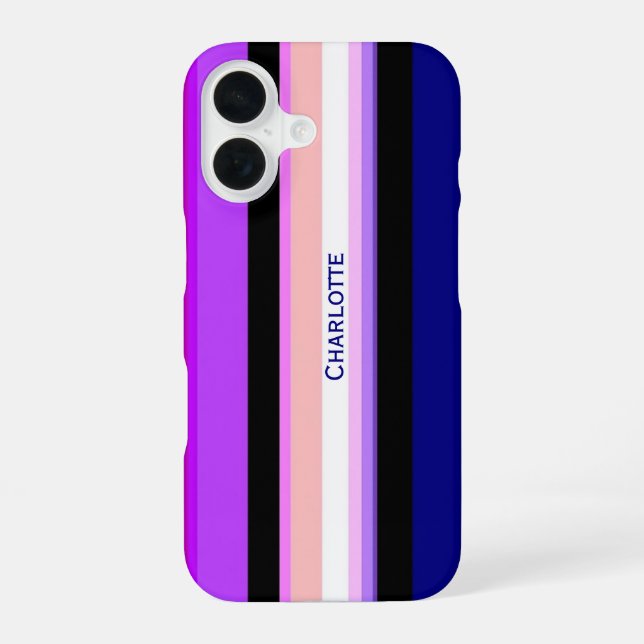 Purple multicolor vertical stripes  iPhone 16 case (Back)