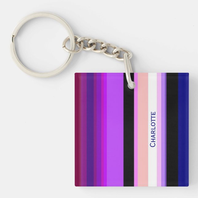 Purple multicolor vertical stripes  key ring (Front)