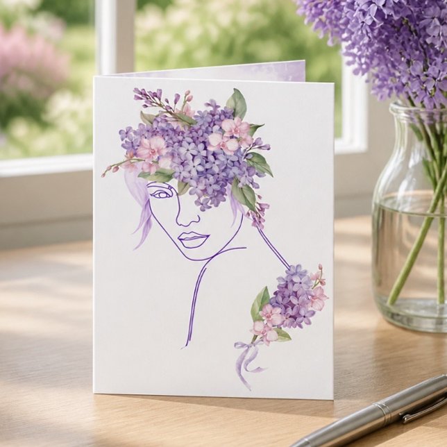 Purple Muse - A Lady with Lilacs and Orchids Note Card (Creator Uploaded)