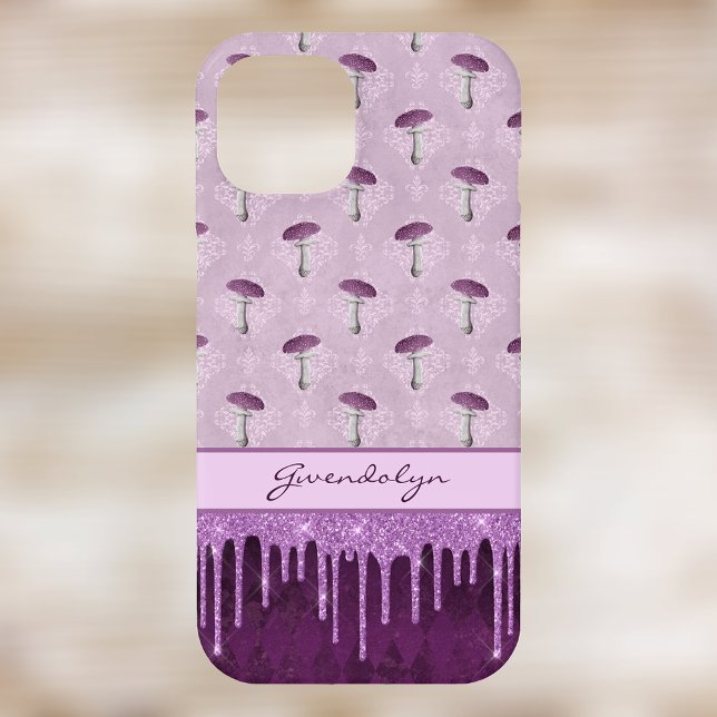 Purple Mushroom Dream and Glitter Drips Monogram Case-Mate iPhone Case (Creator Uploaded)