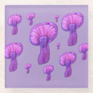Purple mushroom party glass coaster