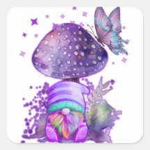 purple mushroom with gnome