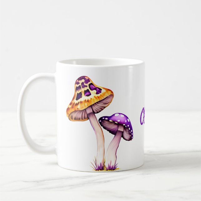 Purple Mushrooms Amanita mushroom Coffee Mug (Left)