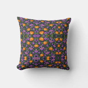 Purple Mushrooms Pumpkin Garden Halloween Cushion
