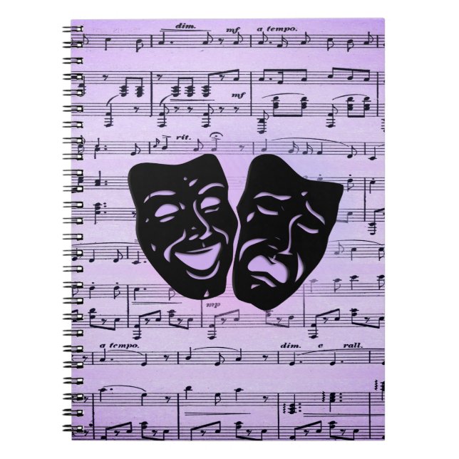 Purple Music and Theater Masks Hand Fan Notebook (Front)