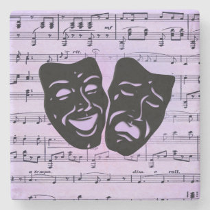 Purple Music and Theater Masks Stone Coaster