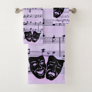 Purple Music and Theatre Masks Bath Towel Set