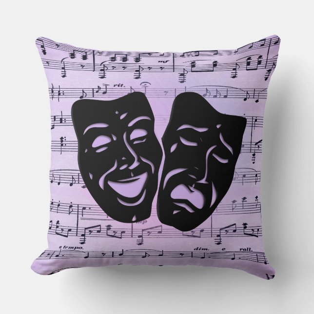 Purple Music and Theatre Masks Cushion (Front)